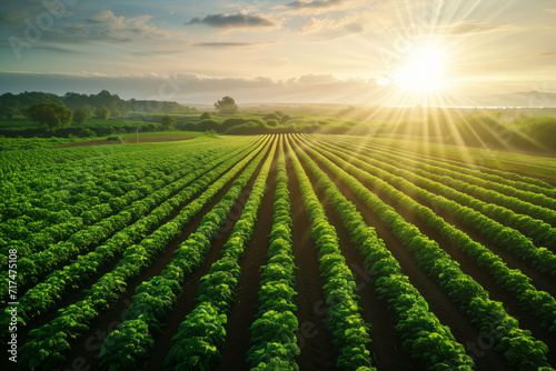 Sunrise over Lush Green Agricultural Field