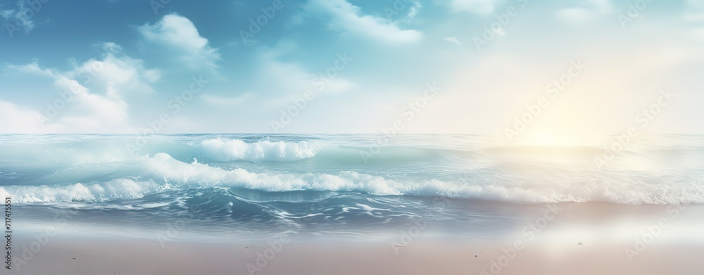 A beach with splashing waves and light brown sand - obrazy, fototapety, plakaty 