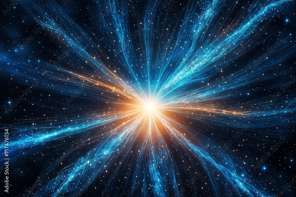 Blue Glitter Dust Bursting In Space