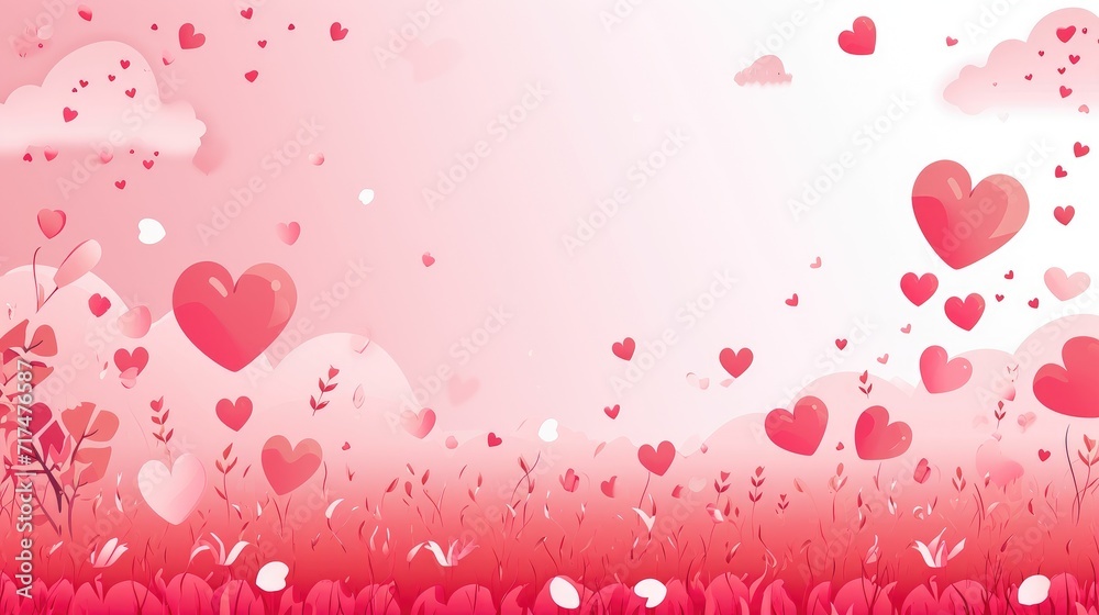 Valentine's day background with hearts and grass.
