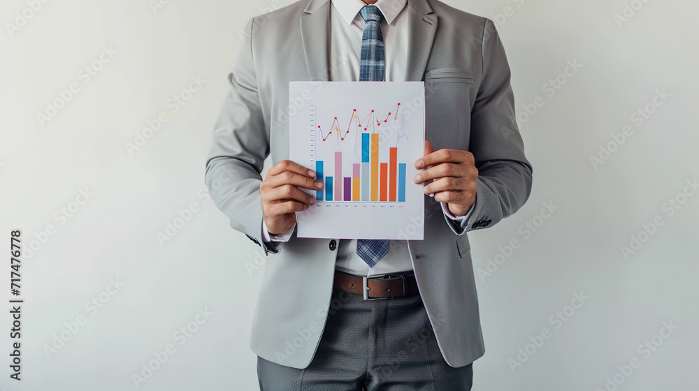 a solo portrait of a finance consultant holding a graph chart a solo portrait of a finance consultant holding a graph chart