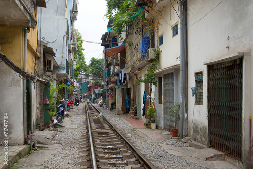 The railroad passing through the residential quarter of Hanoi