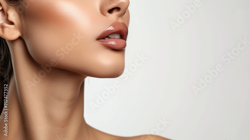  soft and supple skin of a beauty model's neck and décolleté area photo