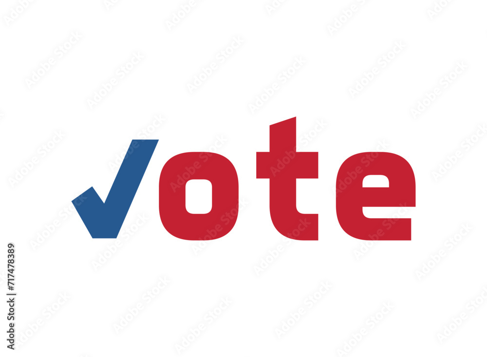 USA 2024 election vector: Vote text in bold, with checkmark as 'V' in red and blue, symbolizing American electoral participation USA 2024 election vector: Vote text in bold, with checkmark as 'V' in red and blue, symbolizing American electoral participation