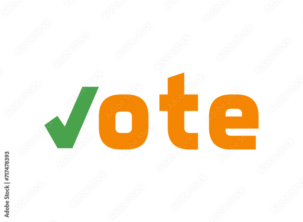 India 2024 election vector: Bold 'Vote' text with a checkmark forming the 'V' in the green and orange colors of India's flag, representing the act of voting in the general elections India 2024 election vector: Bold 'Vote' text with a checkmark forming the 'V' in the green and orange colors of India's flag, representing the act of voting in the general elections