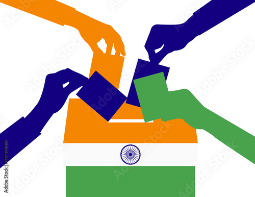 Vector design with 4 hands voting in the ballot box for the Indian 2024 India general elections photo