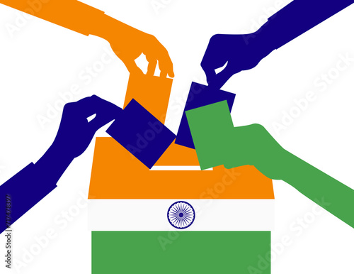 Vector design with 4 hands voting in the ballot box for the Indian 2024 India general elections