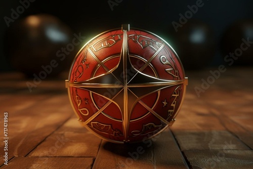 3D-rendered compass basketball. Generative AI