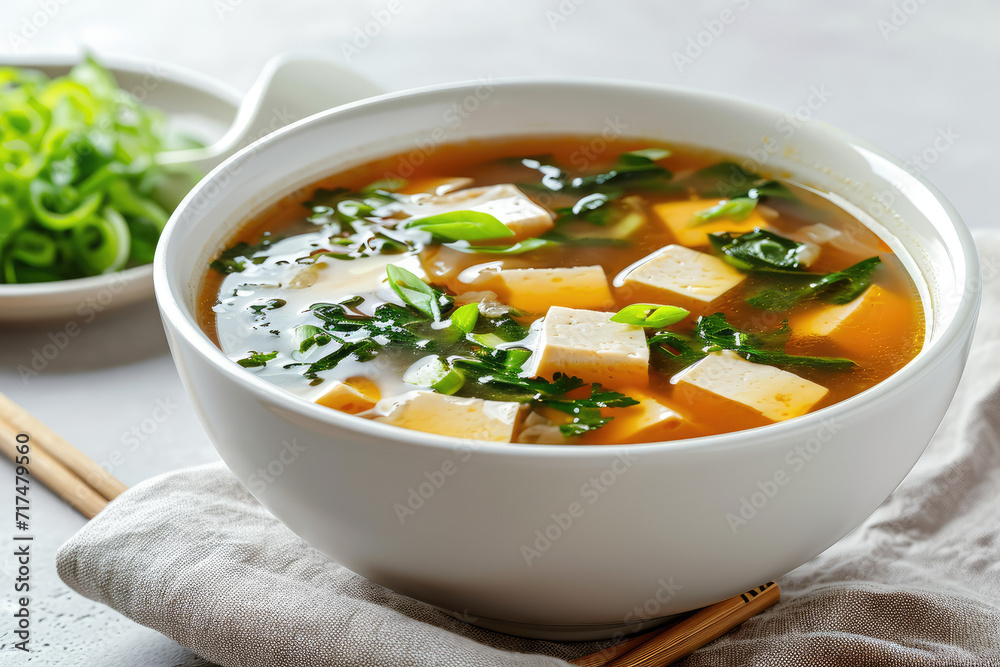 miso soup with tofu in ceramic bowl miso soup with tofu in ceramic bowl