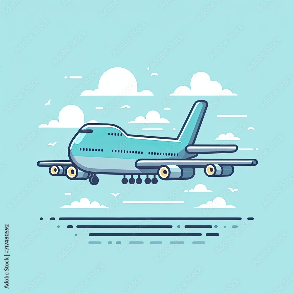 airplane flying over the clouds. airplane flat illustration. simple and minimalist design