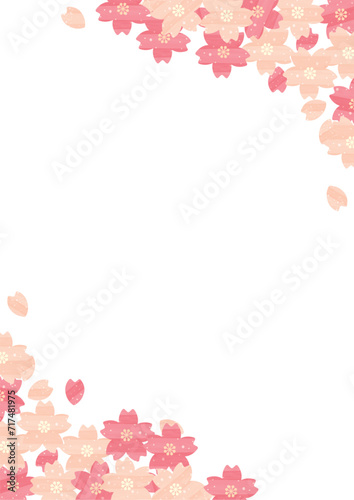 Wallpaper Mural 水彩の桜と桜の花びらが舞い散るフレーム_角飾り_縦 Torontodigital.ca