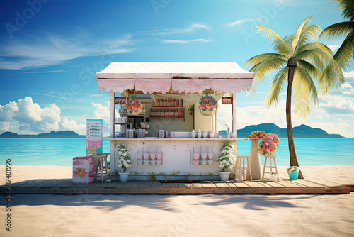 Shop selling sweet ice cream at the sea.Generative AI photo