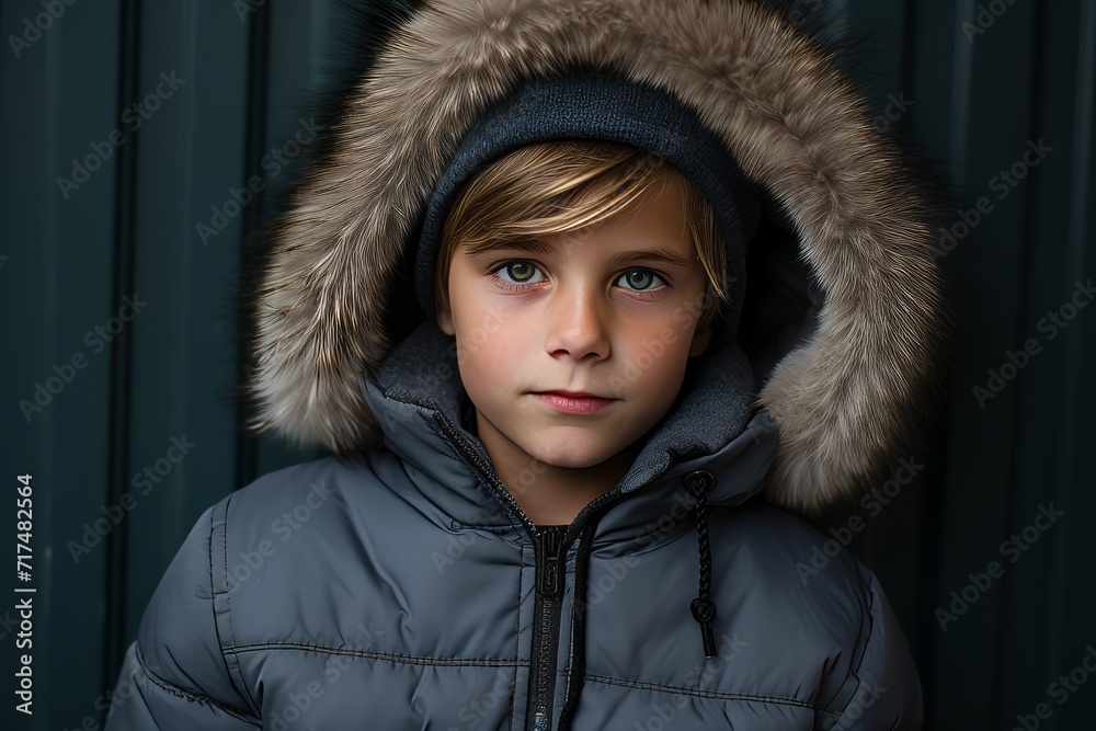 A closeup portrait of a cute little boy wearing a winter jacket A closeup portrait of a cute little boy wearing a winter jacket