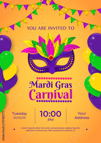Vector illustration of Mardi Gras social media feed template