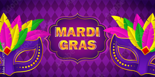 Vector illustration of Mardi Gras social media feed template