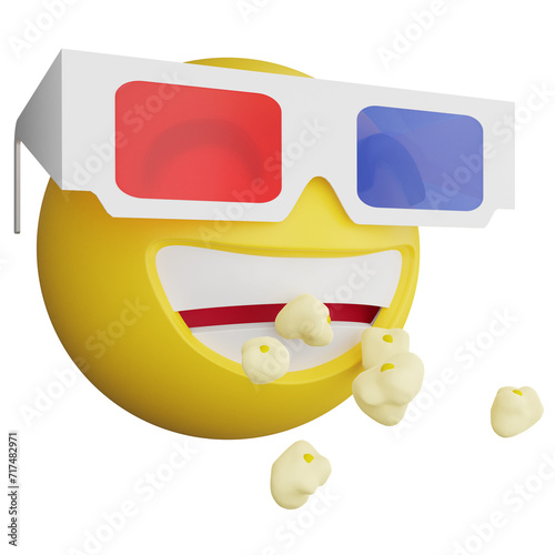 Watching movies and popcorn emoji side view clipart flat design icon isolated on transparent background, 3D render emoji and emoticon concept