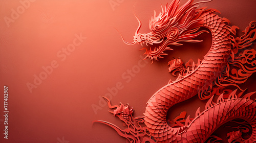 Year of the dragon chinese celebration.Paper cut out, copy space, generative ai