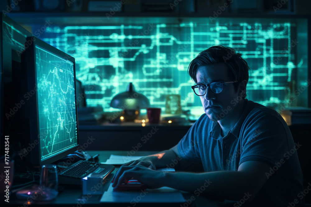 Business, states of mind, lifestyle concept. Very tired employee working with computer in dark room or office. Overtime and over work issues Business, states of mind, lifestyle concept. Very tired employee working with computer in dark room or office. Overtime and over work issues