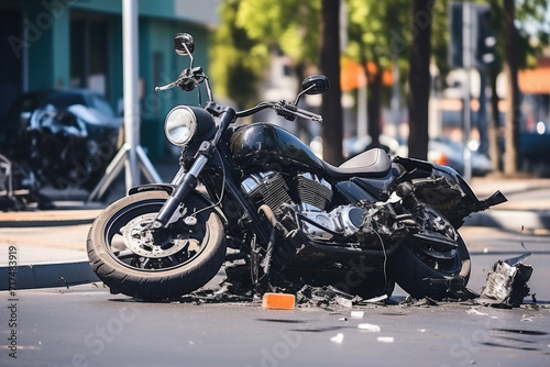 car and motorcycle accident at an intersection of city streets