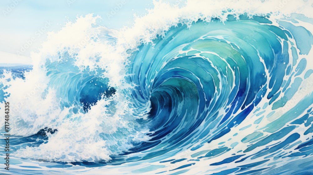 Artistic painting of a powerful ocean wave