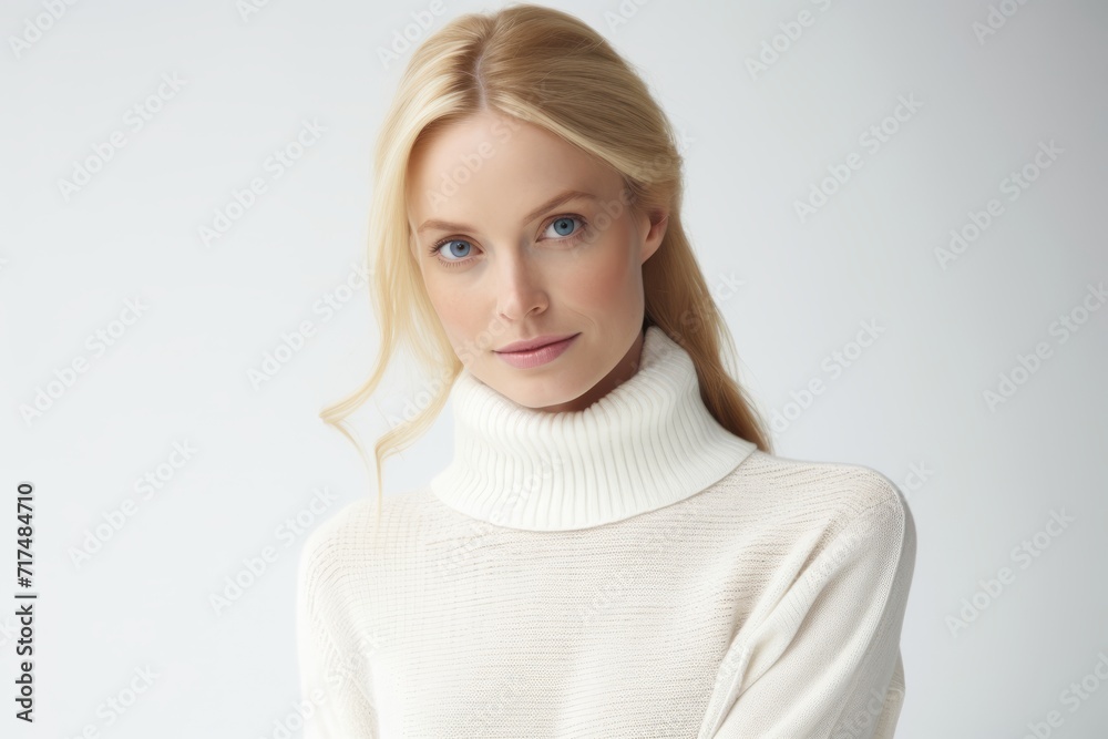 Portrait of a beautiful young blonde woman in a white sweater. Portrait of a beautiful young blonde woman in a white sweater.