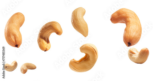 Falling cashew nuts on a transparent background Generated by AI photo