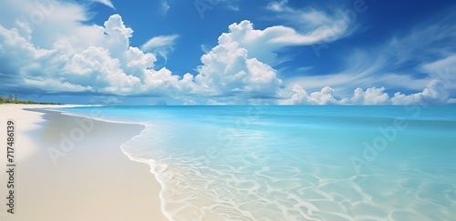 A beautiful beach view with clear water and blue sky. Generative AI