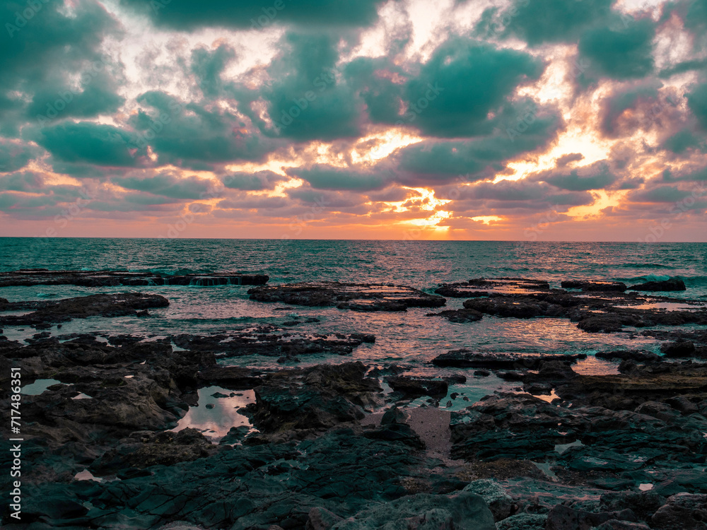 Obraz premium Haifa, Israel sunset over the sea