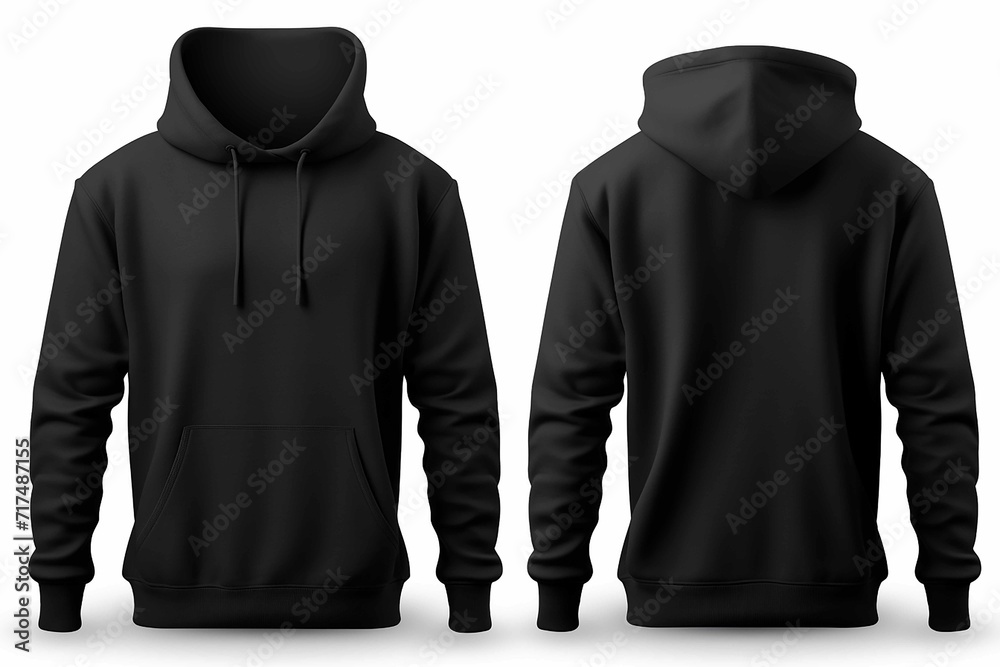 Set of Black front and back view tee hoodie hoody sweatshir twhite background Set of Black front and back view tee hoodie hoody sweatshir twhite background