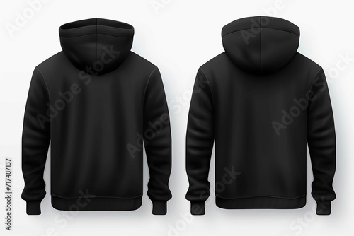 Set of Black front and back view tee hoodie hoody sweatshir twhite background