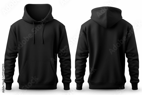 Set of Black front and back view tee hoodie hoody sweatshir twhite background