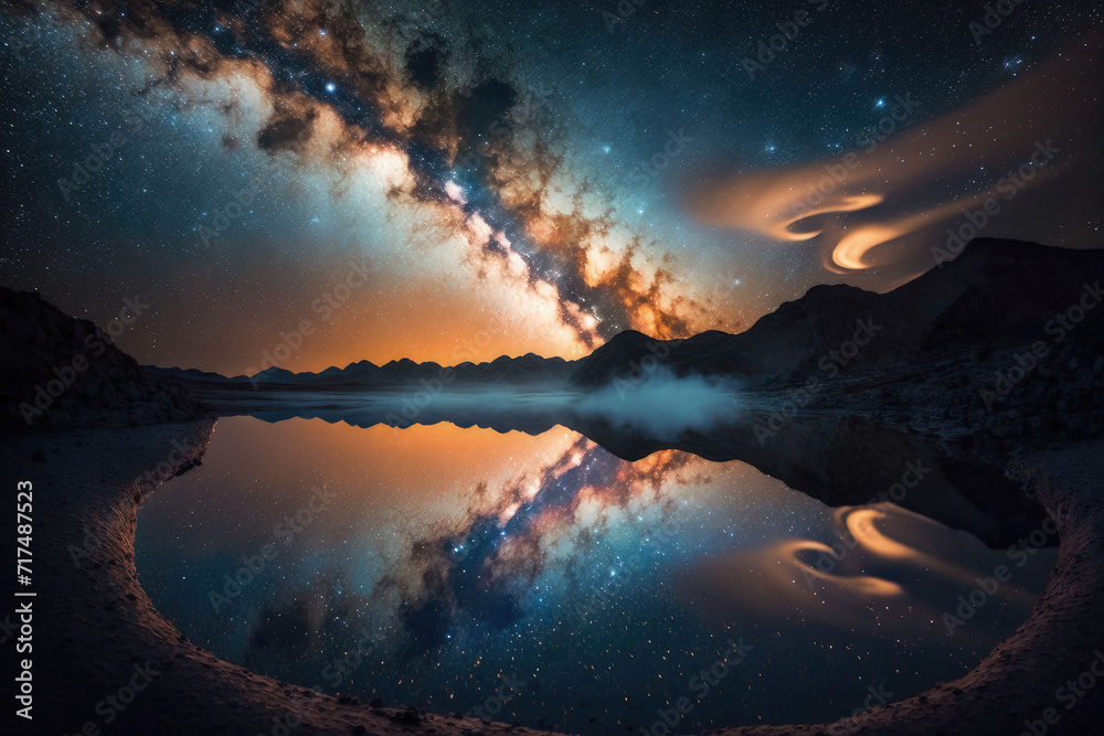 Naklejka premium Natural scenery under the beautiful starry sky AI generated