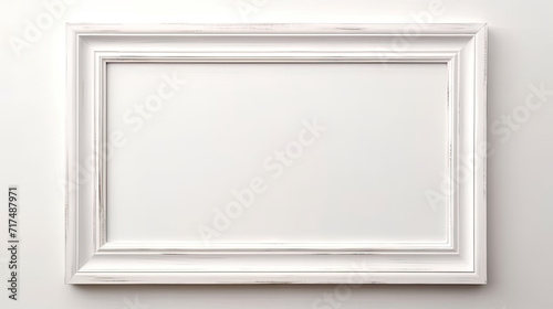 White frame mockup in interior on white wall background. Template frame for text. Poster mockup. Rectangular wall picture ot photo frame mockup.