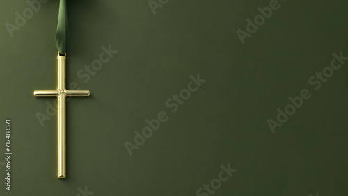 Christian Greek, Armenian, Greek cross on a plain background, banner with place for text, postcard. Generative AI