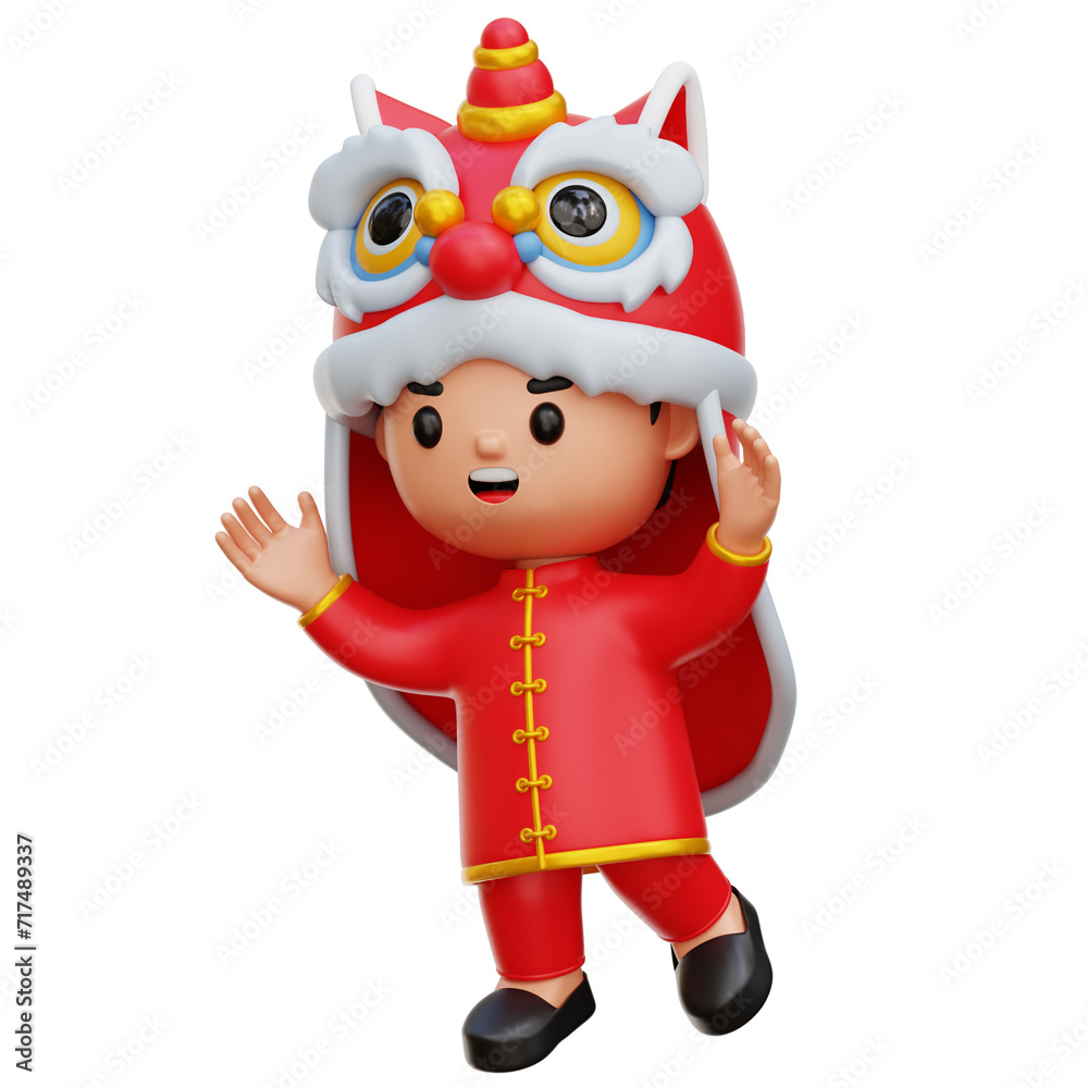 Chinese Boy Wearing Dragon Costume 3d Illustration Chinese Boy Wearing Dragon Costume 3d Illustration