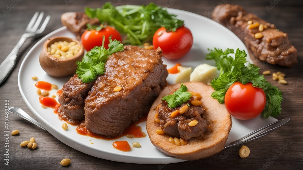 grilled steak with vegetables