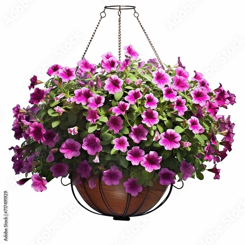stock photo petunia in a hanging pot on a white background photo