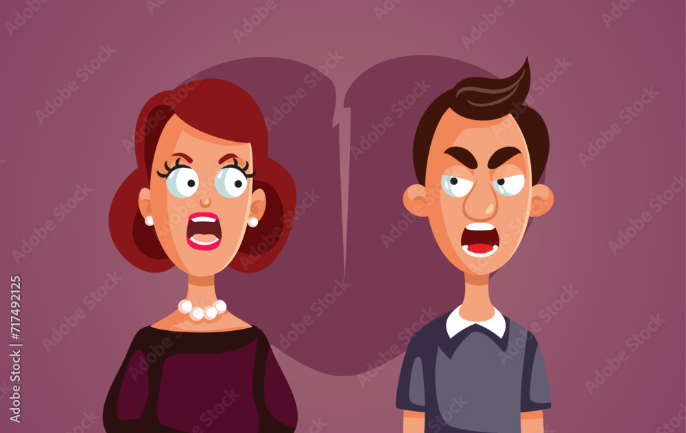 Vector Angry Couple Having a Dispute falling out of Love. Stressed middle age married husband and wife reaching peak in fighting and disagreement
Vector Angry Couple Having a Dispute falling out of Love. Stressed middle age married husband and wife reaching peak in fighting and disagreement