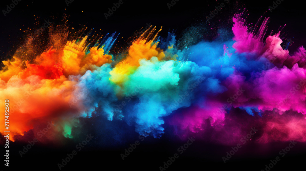 A dynamic explosion of colorful powder against a dark background, symbolizing energy and creativity.