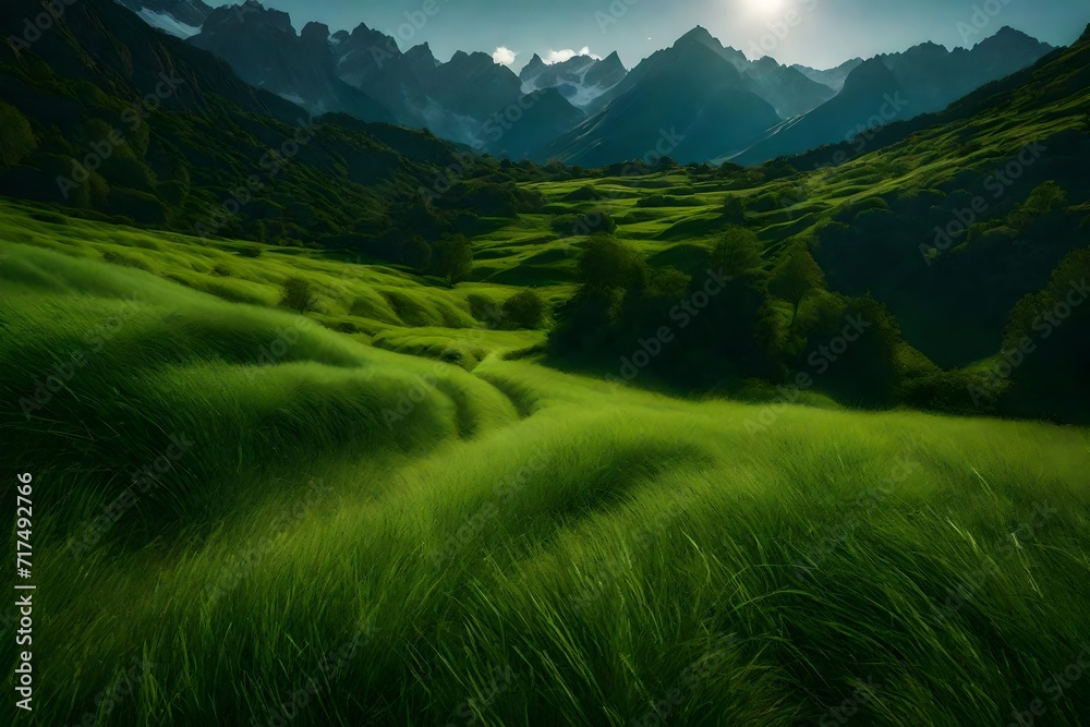 grass and mountains