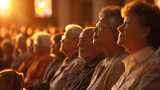 Middle aged and older church community members during a Sunday sermon and worship service.