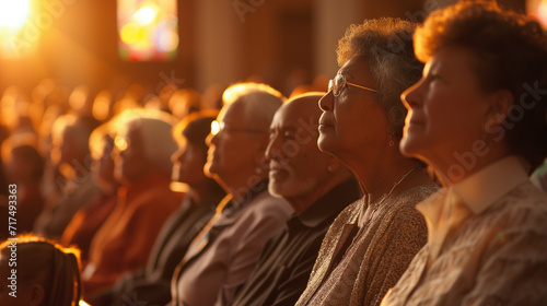 Middle aged and older church community members during a Sunday sermon and worship service. © Jammy Jean