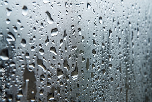 Rainwater droplets forming a condensation on a transparent glass window creating an abstract textured background