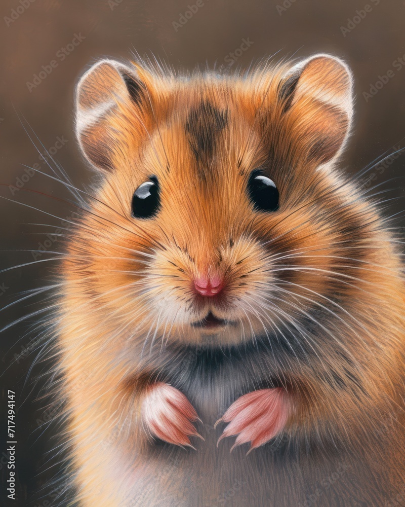 Hamster close-up on a dark background. Digital painting. Hamster close-up on a dark background. Digital painting.