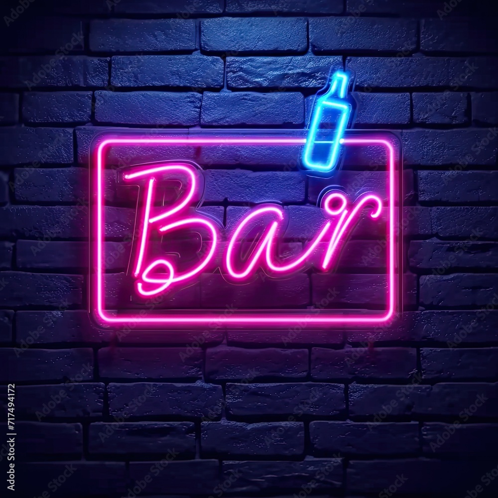 Obraz premium Neon lit bar atmosphere allure of nightlife meets charm of retro style. Evokes images of glowing neon signs vintage cocktails and electric ambiance of bustling club or pub