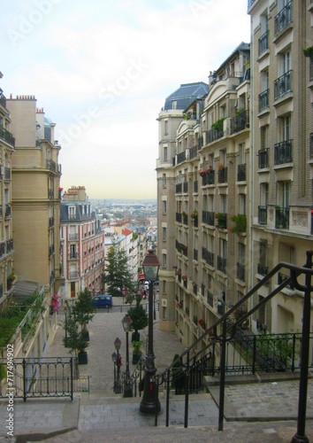 View of Paris cityscape and buildings from the top of the stairs in Paris, France © treeblack