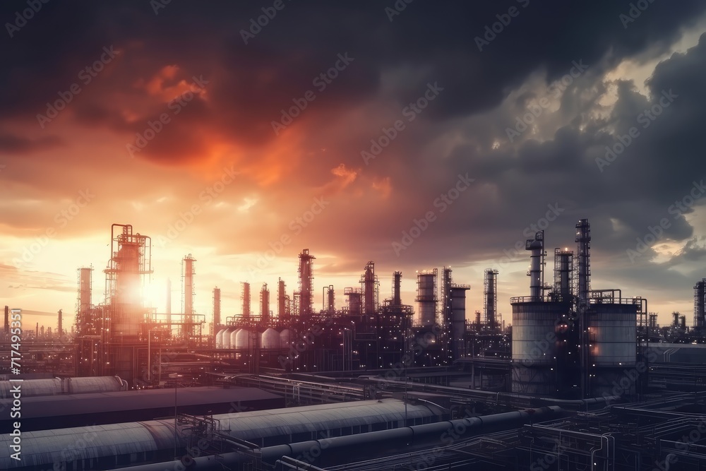 Sunset scenery of a large chemical plant