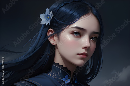 blue hair girl. Generative AI