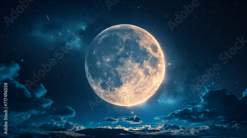 night sky with stars and moon. paper art style. Vector of a crescent moon with stars on a cloudy night sky. Moon and stars background.