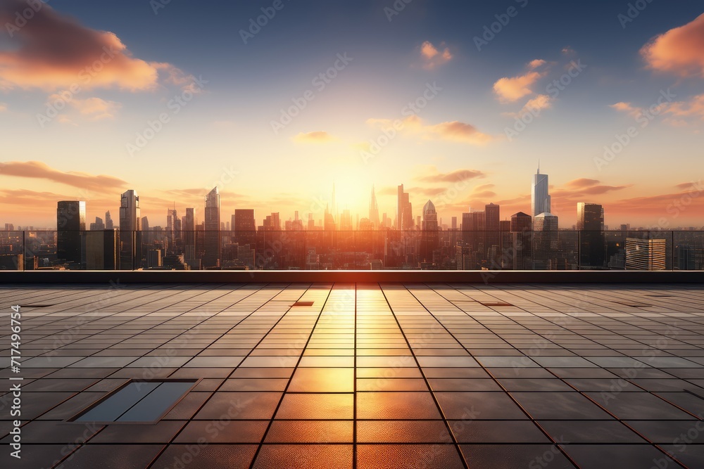 Empty floor in front of city background